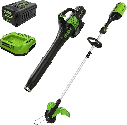 Greenworks 60V 13" Cordless String Trimmer & Leaf Blower Combo Kit, 4.0 Ah Battery and Charger Included
